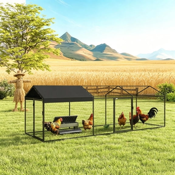 Large Outdoor Chicken Run Coop, UV Waterproof Oxford Cover Rustproof Steel Frame Predator Proof Wire Mesh Rabbit Duck Pet Playpen With Lockable Dual Doors