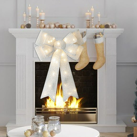 Large Outdoor Christmas Bows with LED Lights - Glitter Decorative Bows for Wreath, Tree Topper, and Holiday Yard Decoration, All-Weather Xmas Bow for Indoor Outdoor Decor