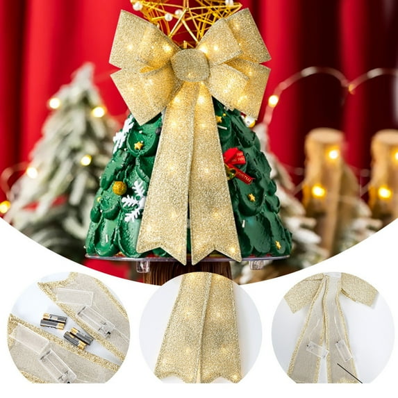 Large Outdoor Christmas Bows with LED Lights - Glitter Decorative Bows for Wreath, Tree Topper, and Holiday Yard Decoration, All-Weather Xmas Bow for Indoor Outdoor Decor