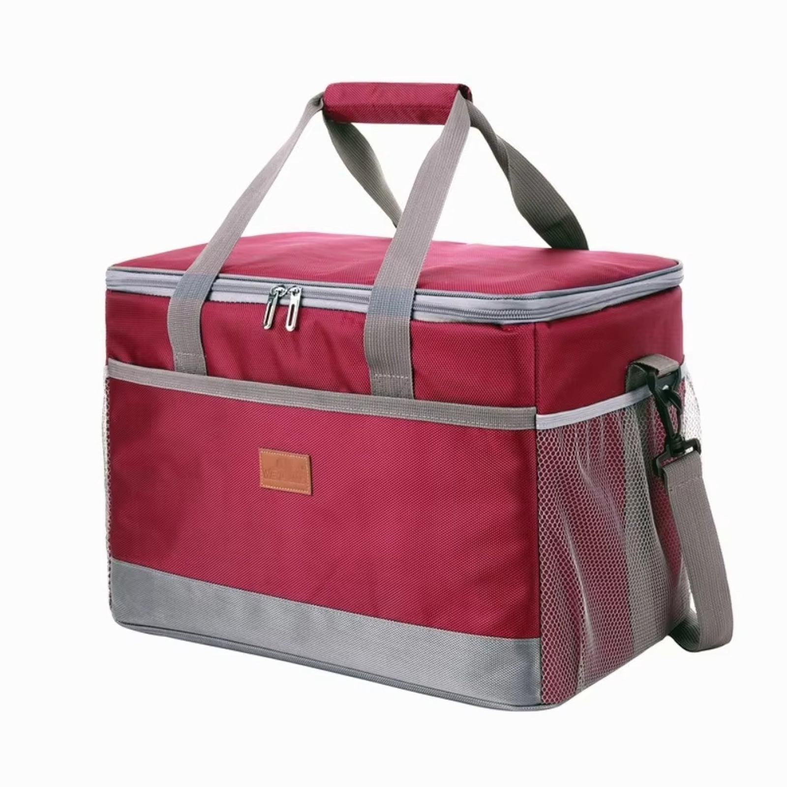Large Outdoor Cooler Bag for Picnic and Camping, Waterproof Oxford Insulated Bag for Car Travel and Grocery Shopping，Red
