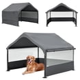 thumbnail image 1 of Large Outdoor Dog House Tent with 3-Sided Mesh Windows, Sun Rain Cover Pet Shelter with Canopy and Ground Stakes for Dogs, Cats, Livestock, 4' x 4' x 3.3', 1 of 12