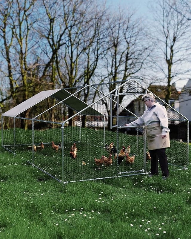 Large Outdoor Dog Kennel, Big Outside Dog House, Heavy Duty Dog Run Enclosure Playpen Coop Fence with Waterproof and Anti-UV Cover Roof, 9.8 x 6.6 x 6.4 Ft