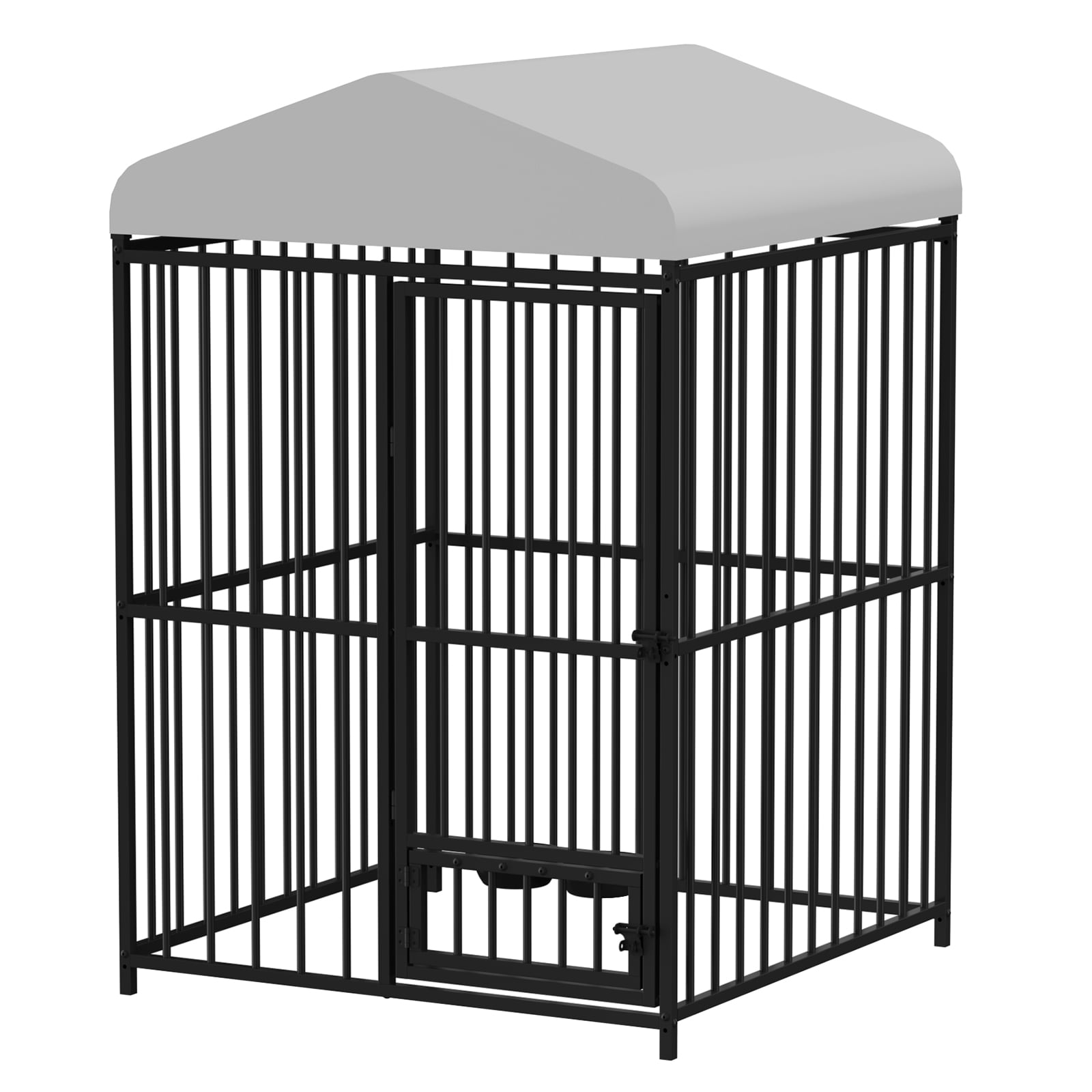 Large Outdoor Dog Kennel with Roof, Heavy Duty Outdoor Dog Crates with Stainless Steel Bowls, Secure Lock,Dog Fence Yard for Large Dogs, Cat, Chicken, Duck, Rabbit-Black