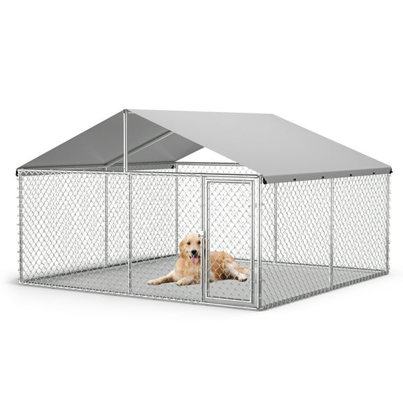 Large Outdoor Dog Kennel with Waterproof & UV-Resistant Cover, Galvanized Chain Link Dog Run, Heavy Duty Pet House Pet Playpen for Outside Backyard Farm Use, 10x10x6ft