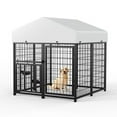thumbnail image 1 of Large Outdoor Dog Kennel with Rotatable Feeder, Waterproof Roof & Raised Legs - Stainless Steel, 1 of 12