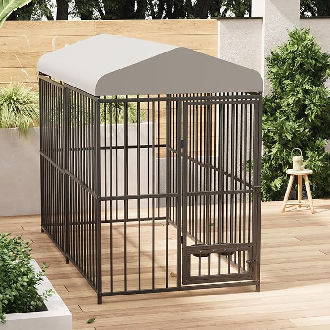 Large Outdoor Dog Kennel with Waterproof Cover, Large Dog House with Feeding Doors, Heavy Duty Dog Enclosures for Garden Backyard Courtyard（8×4×6FT）