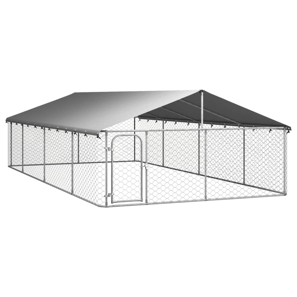 Large Outdoor Galvanized Steel Dog Kennel with Roof