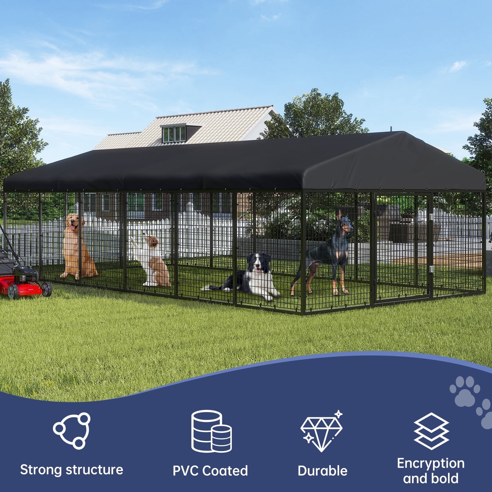 Large Outdoor Dog Run Enclosure, Heavy Duty Dog Cage with UV-Resistant Roof, Galvanized Steel Dog Kennel Fence with Dual Safety Locks(19.68'x 9.84')