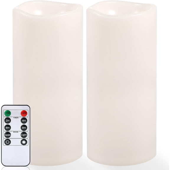 Large Outdoor Flameless Candles 12" x 5" - Waterproof LED Pillar Flickering Candle Battery Operated with Timer Remote Control for Patio Porch Lanterns Decor - Long Lasting Set of 2