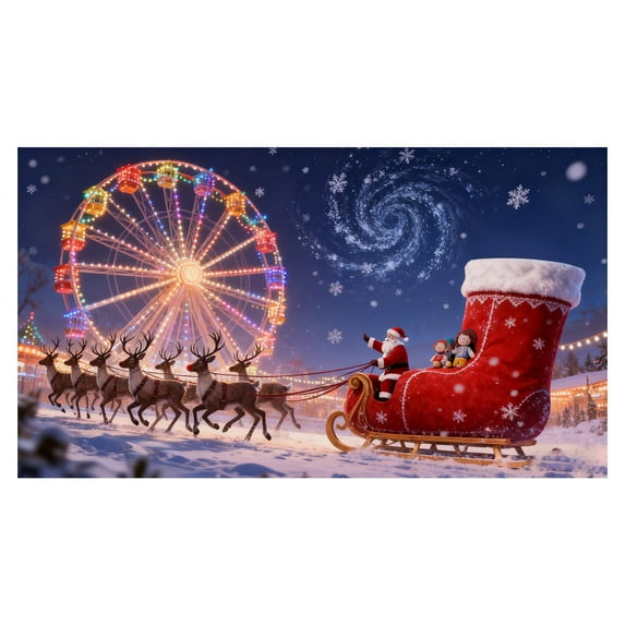 Large Outdoor Garage Door Banner for Christmas, Holiday Decoration, Front Porch Yard Party, Festive Welcome Sign with Reindeer and Santa Design