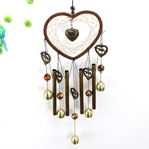 Large Outdoor Heart Wind Chime Dream Catcher | Alloy & Aluminum Bells | Boho Garden & Patio Decor | Anti-Rust | Unique Hanging Windchimes | Crisp Sweet Sound | 1 Piece | Handwoven Craft