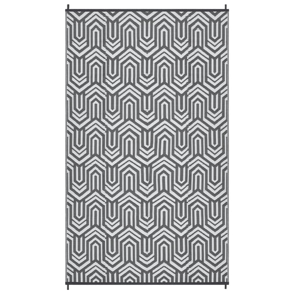 Large Outdoor Plastic Area Rug - Reversible Waterproof Patio Mat - Modern Geometric Low Pile Carpet - Easy Clean, Lightweight for Deck, Porch, Camping, Backyard- Grey, 9x18ft