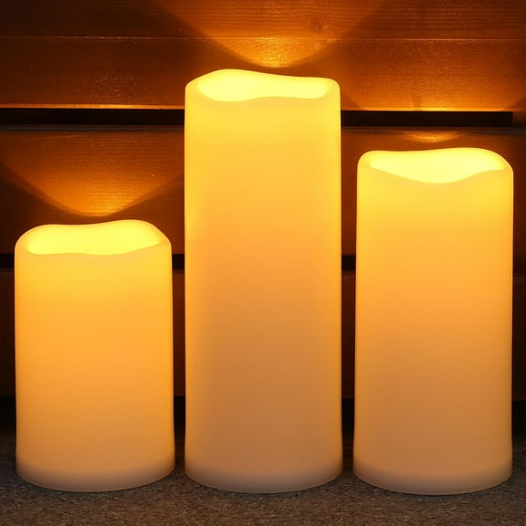 Large Outdoor Solar Powered Flameless LED Pillar Candle Set Ivory 6 Inch 8 Inch 10 Inch x 4 Inch Bestseling