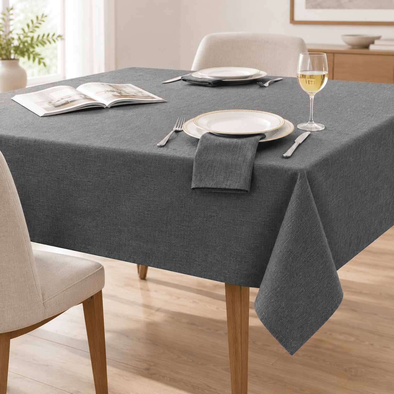 Large Rectangular Bag Large Outdoor Tablecloth Rectangular 104 X 60 Inch Dark Gray Linen ...