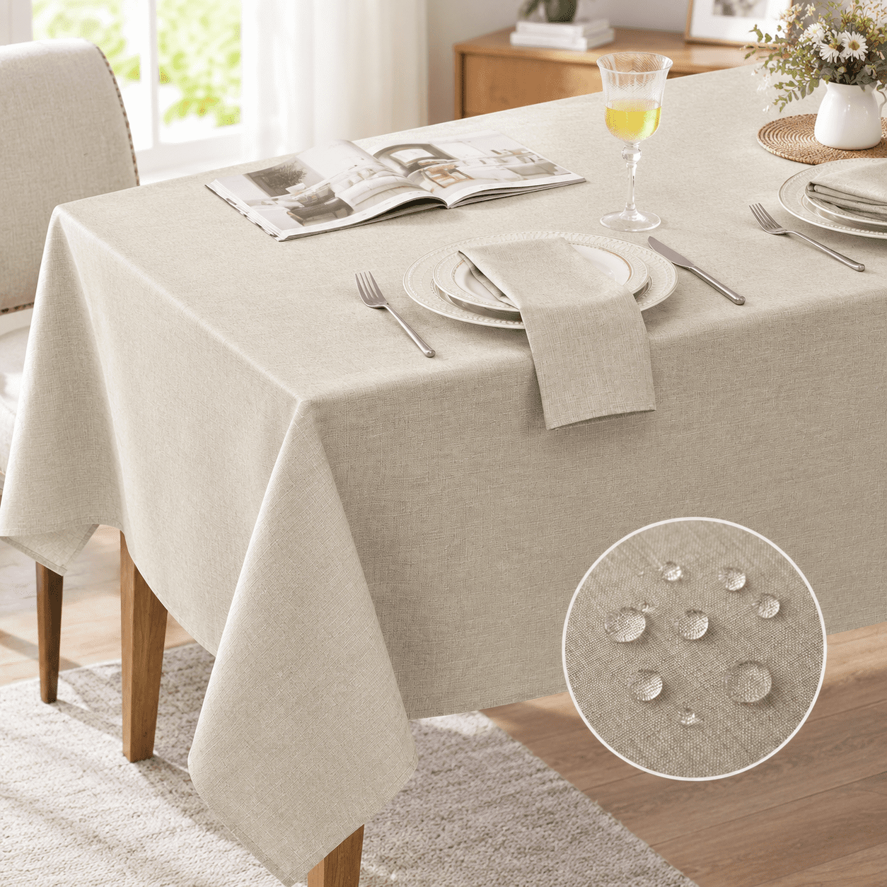 Large Outdoor Tablecloths 104x60 Inch Beige Rectangular Faux Linen ...