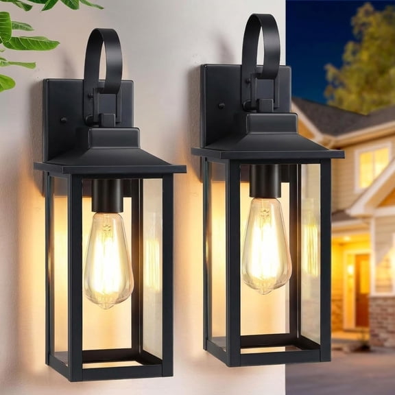 Large Outdoor Wall Light Fixtures 2-Pack, Anti-Rust Waterproof Outdoor Porch Lights Wall Mount, Modern Farmhouse Outside Sconce Lights for House, 17" Black Garage Exterior Lighting for Coach