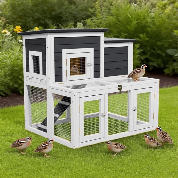 Large Outdoor Wooden Quail Cage Rabbit Hutch Chicken Coop with Run ...