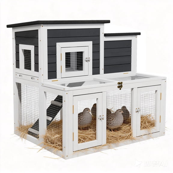 Large Outdoor Wooden Quail Cage Rabbit Hutch Chicken Coop with Run & Ramp2 Tier