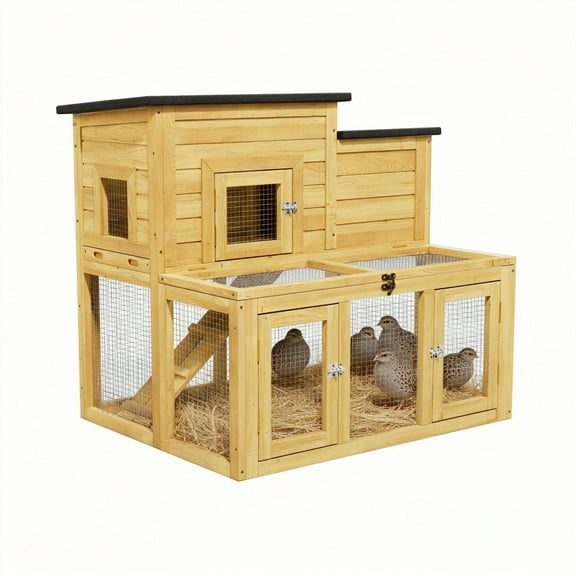 Large Outdoor Wooden Quail Cage Rabbit Hutch Chicken Coop with Run & Ramp2 Tier