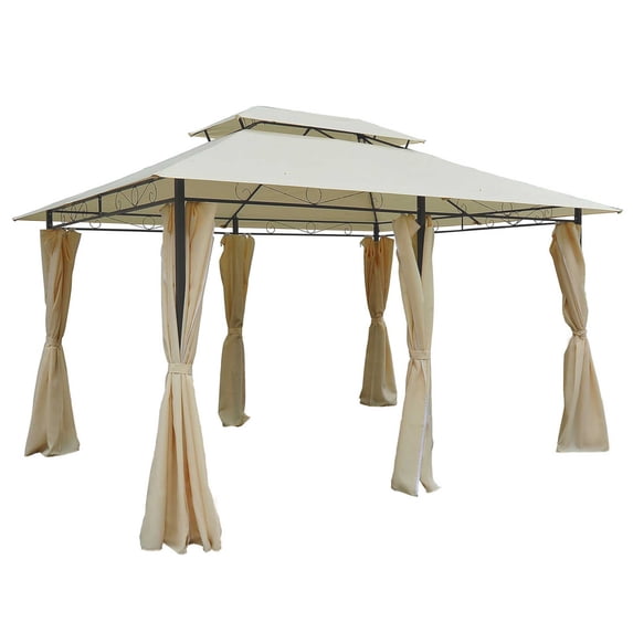 Homiyad 10x13 Cream White Gazebo Tent - Outdoor Shelter with Curtains, Vented 2-Tier Steel Frame Roof for All-Weather Patio Use | Aosom.com