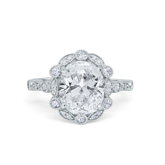 Large Oval Art Deco Wedding Ring CZ 925 Sterling Silver Size 10
