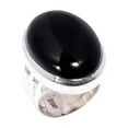thumbnail image 1 of Large Oval Black Onyx Gemstone Black Stone 925 Sterling Silver Handmade Statement Promise Ring Jewelry for Women, 1 of 2