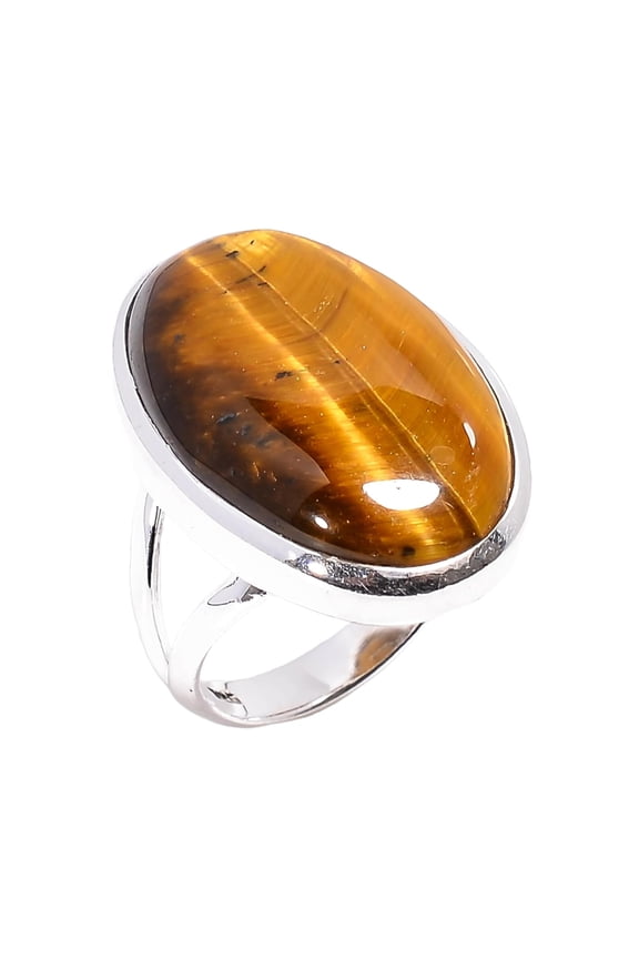 Large Oval Brown Tiger Eye Stone 925 Sterling Silver Statement Ring Gift Jewelry