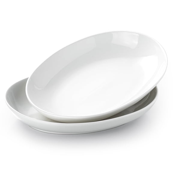 Large Oval Ceramic Serving Platter, 14 x 11 Inch Deep Porcelain Serving Dish, White Oven Safe Platter for Turkey, Pasta, Parties & Entertaining
