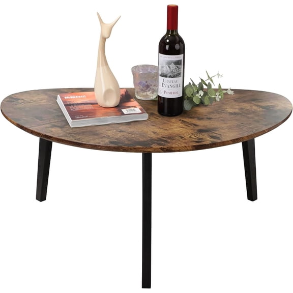 Large Oval Coffee Table Espresso Wood Mid Modern Retro Farmhouse - Contemporary Triangle Small Table for Living Room, Bedroom Bedside Table and Office 19" D x 34" W x 16" H