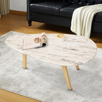 Large Oval Coffee Table Mid Century Modern for Living Room Center Minimalist Display Coffe Table, Rustic White, 22" D x 43" W x 16" H