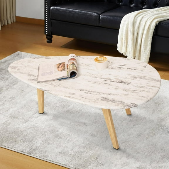 Large Oval Coffee Table Mid Century Modern for Living Room Center Minimalist Display Coffe Table, Rustic White, 22" D x 43" W x 16" H