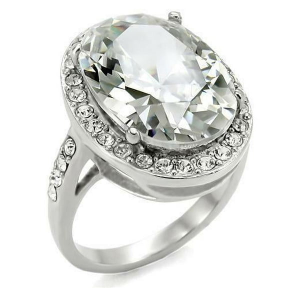 Large Oval Cut AAA CZ Stainless Steel Engagement Bold Ring Women's