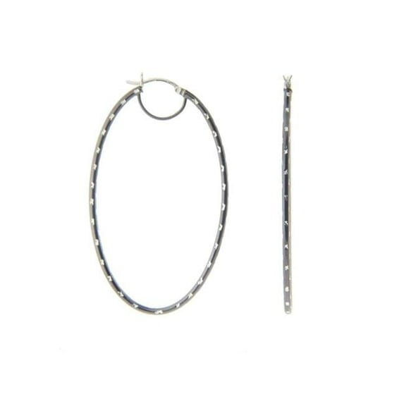 Large Oval Diamond Cut Hoop Earrings in Sterling Silver & Black Rhodium