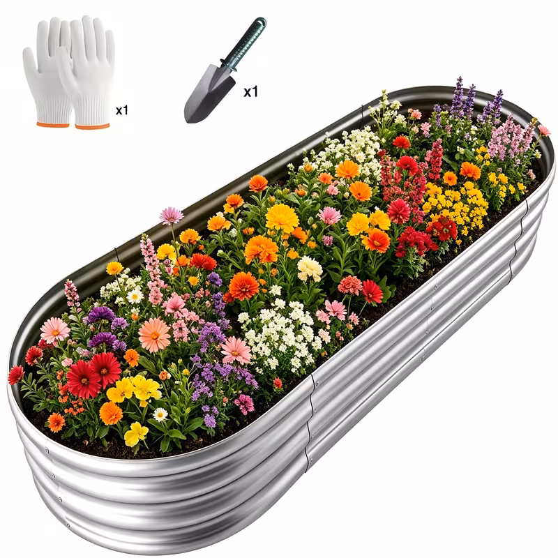 Large Oval Metal Raised Garden Bed 4x2 FT Outdoor Galvanized Planter Box for Vegetables