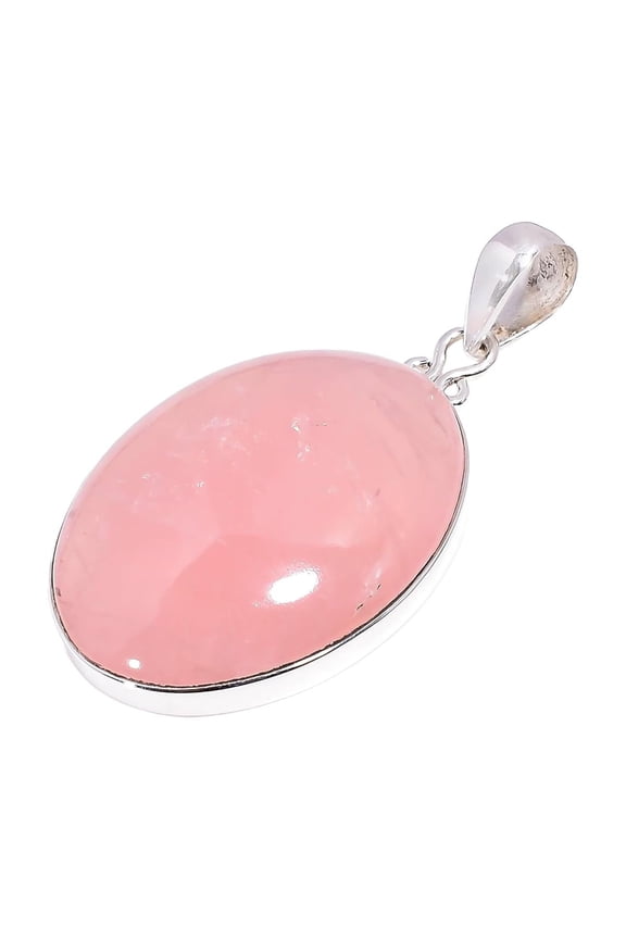 Large Oval Pink Rose Quartz Stone 925 Sterling Silver Pendant for Women