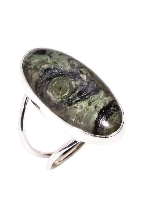 Large Oval Star Galaxy Jasper Gemstone 925 Sterling Silver Statement Ring for Men and Women