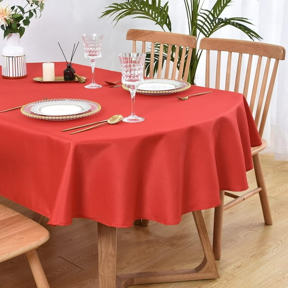 Large Oval Tablecloth 60 x 120 Inch Washable Fabric Table Cloth Solid Red Table Cover for Dining Wedding Party Banquet Tabletop Decoration