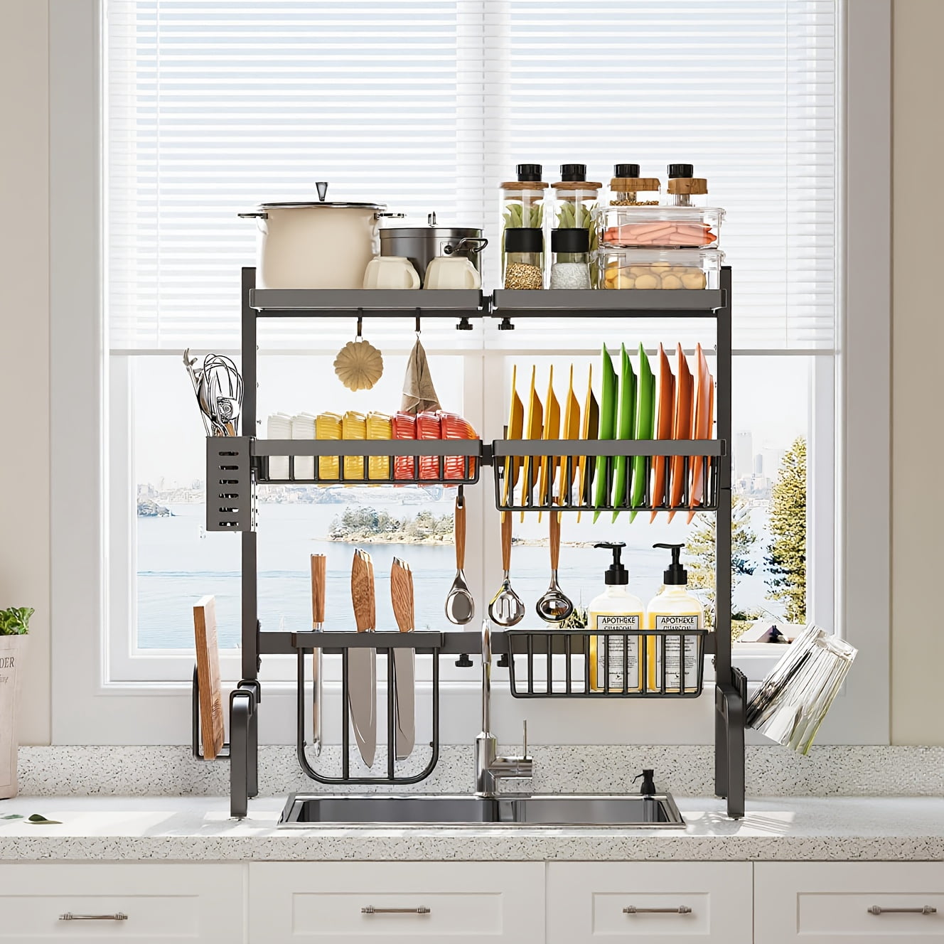 Removable Dish Rack Large Over-Sink Dish Rack - Removable Basket, Adjustable Height (Modern ...