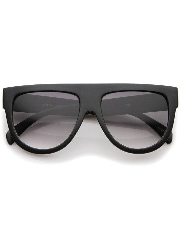 Large Oversize Wide Temple Flat Top Aviator Sunglasses 57mm (Matte Black / Lavender)