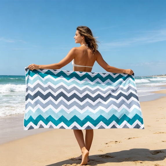 Large Oversized Beach Towel - 30 x 60 Inch Microfiber Pool Towel, Striped Quick Dry Swim Towel