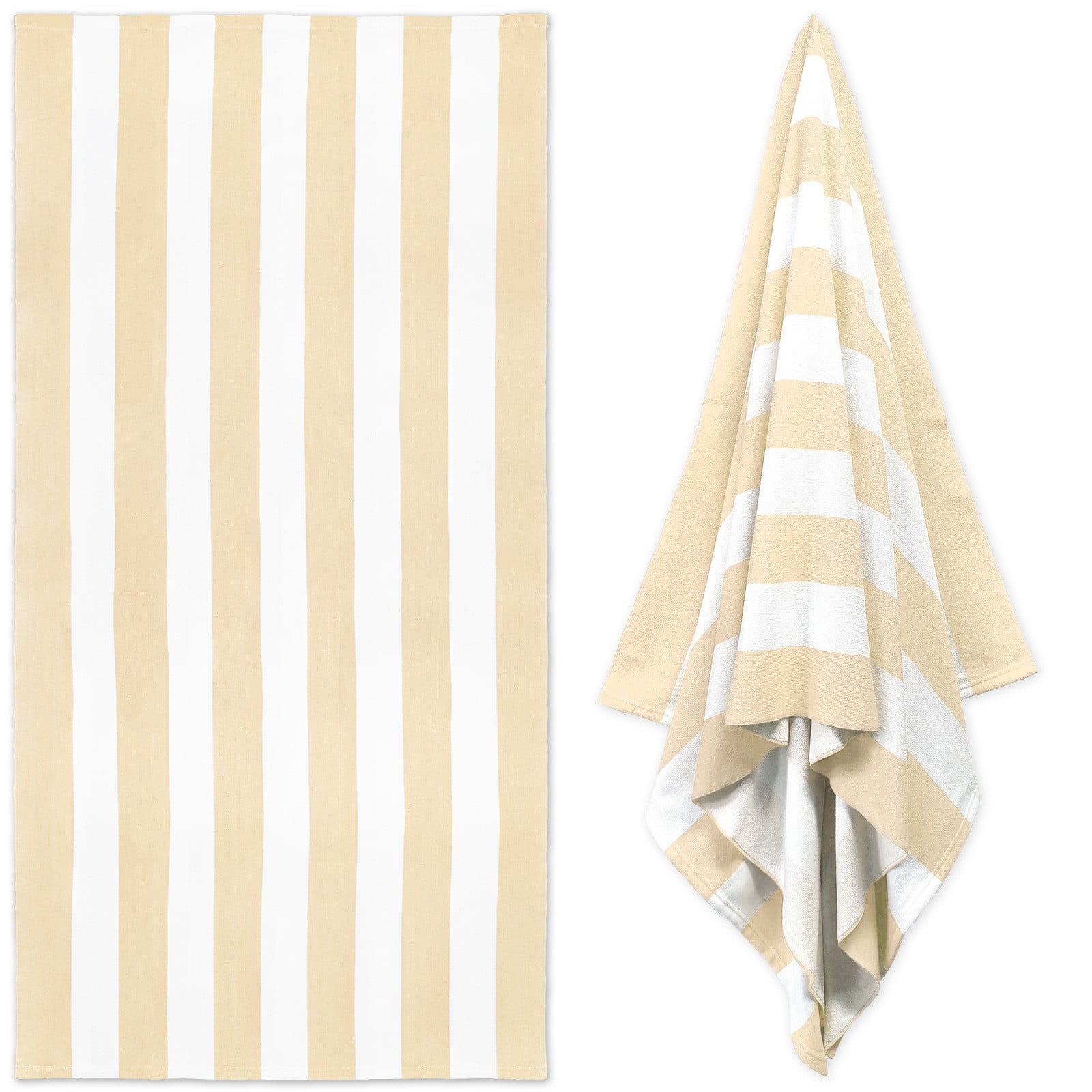 Large Oversized Beach Towel - Big Size Cotton 35 x 70 Inch Striped Pool Towel, Large Cabana Soft Swimming Towel for Adult Men Women, (Beige)
