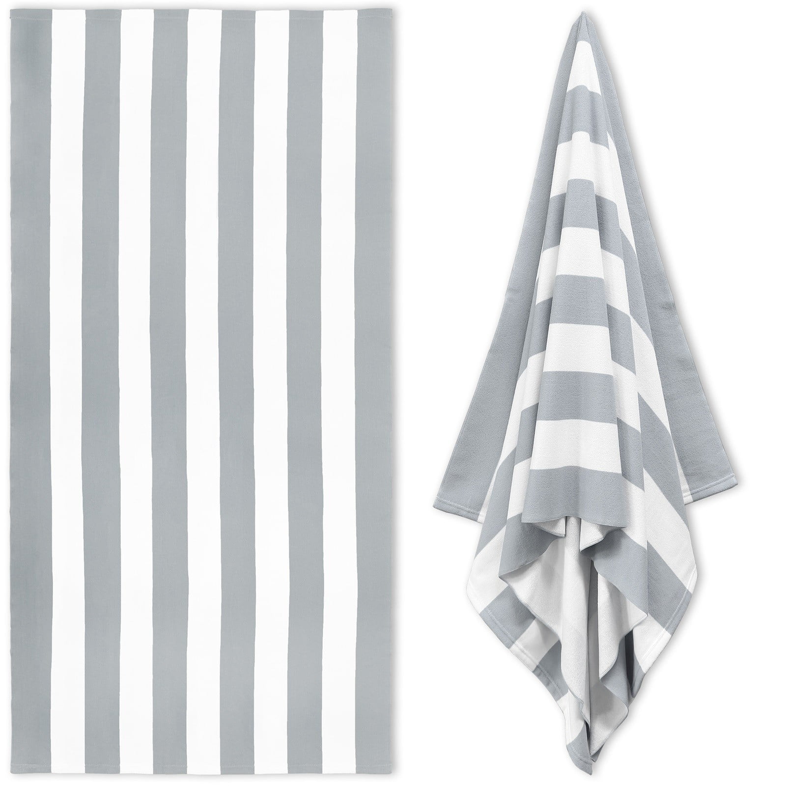 Large Oversized Beach Towel - Big Size Cotton 35 x 70 Inch Striped Pool Towel, Large Cabana Soft Swimming Towel for Adult Men Women, (Grey)