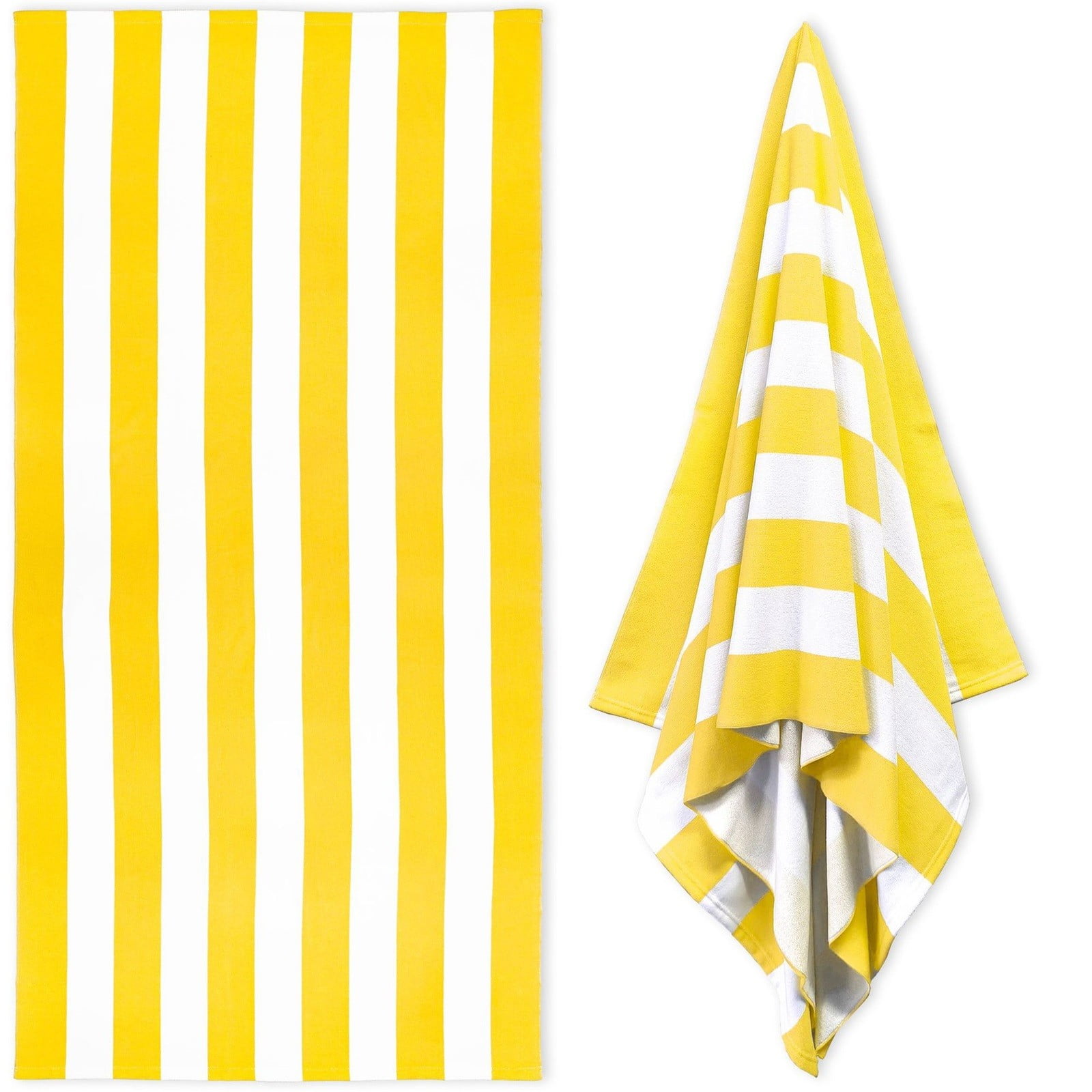 Large Oversized Beach Towel - Big Size Cotton 35 x 70 Inch Striped Pool Towel, Large Cabana Soft Swimming Towel for Adult Men Women, (Yellow)