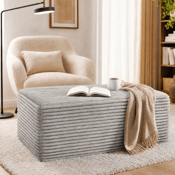 Large Oversized Corduroy Ottoman Footrest for Sofa, Bench for Sectional Sofa, Extra Seating & Coffee Table, Rectangle Pouf for Living Room,No Assembly Required(Oyster White)