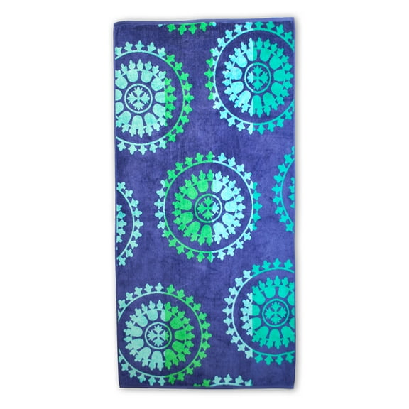 Large Oversized Jacquard Premium Long-Staple Cotton Terry Loop Beach Towel  - Wheels by Blue Nile Mills