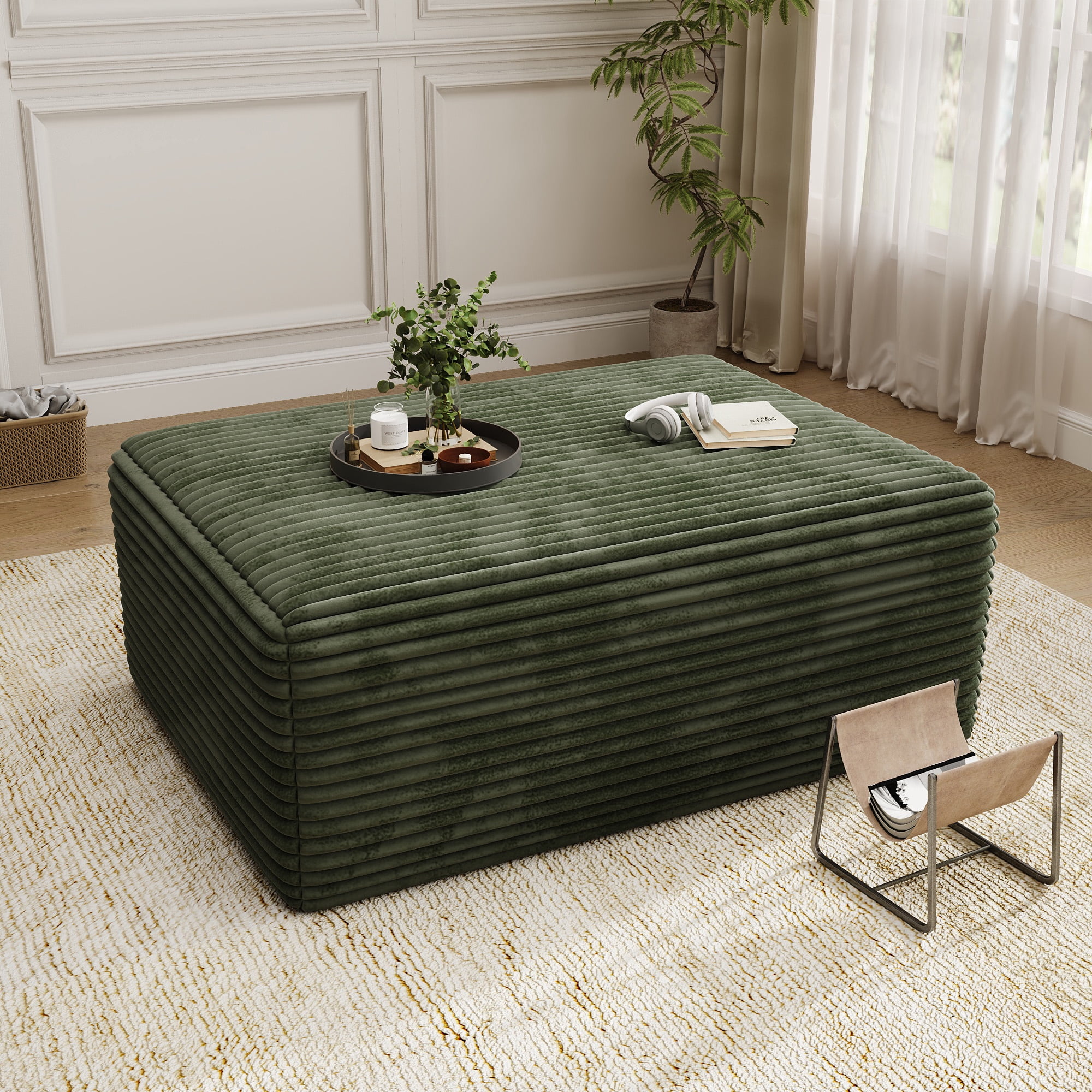 IDEALSOUL Corduroy Ottoman, Rectangle Ottoman Foot Rest for Couch, Oversized Modular Sectional Sofa Stool, Extra Seating & Coffee Table for Sofa, Cloud Foot Rest Foam Support, No Assembly Required