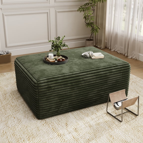 IDEALSOUL Corduroy Ottoman, Rectangle Ottoman Foot Rest for Couch, Oversized Modular Sectional Sofa Stool, Extra Seating & Coffee Table for Sofa, Cloud Foot Rest Foam Support, No Assembly Required