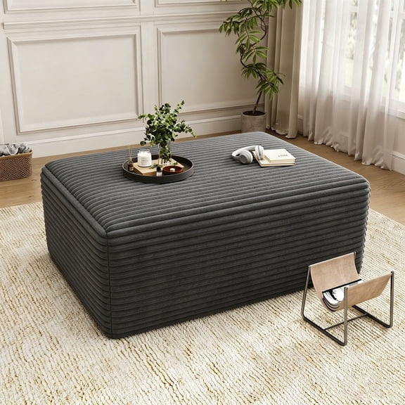 IDEALSOUL Corduroy Ottoman, Rectangle Ottoman Foot Rest for Couch, Oversized Modular Sectional Sofa Stool, Extra Seating & Coffee Table for Sofa, Cloud Foot Rest Foam Support, No Assembly Required