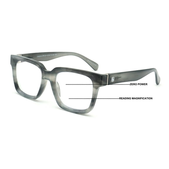 Large Oversized Progressive Clear Bifocal Reading glasses - No Line or Bubble - Zero Power on Top Reader Unisex CR05 +1.25