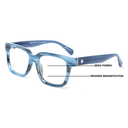 Large Oversized Progressive Clear Bifocal Reading glasses - No Line or Bubble - Zero Power on Top Reader Unisex CR05 +2.00